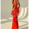 41JaAS1daL.jpg Women's Floral Twist Front Mesh Tube Dress Elegant Strapless Fishtail Maxi Dresses