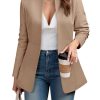 Womens Business Casual Blazer Long Sleeve Open Front Notch Stand Collar Blazer Work Office Jacket Suit