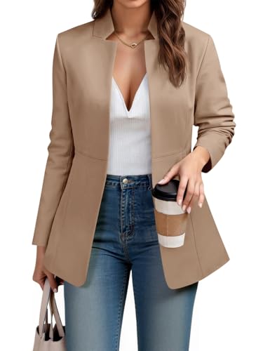 Womens Business Casual Blazer Long Sleeve Open Front Notch Stand Collar Blazer Work Office Jacket Suit