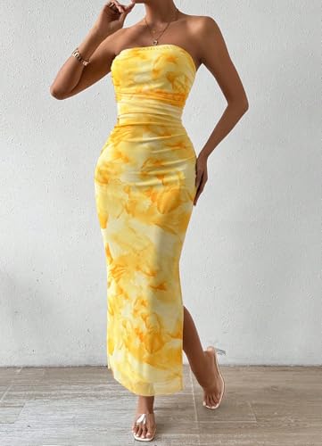 Women's Summer Strapless Dresses 2025 Maxi Bodycon Tube Top Dress Floral Beach Vacation Clothes for Women