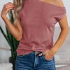Womens Off One Shoulder Tops Summer Ribbed Knit Tank Tops Trendy Casual Loose Fit Sleeveless Tee Shirts