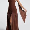 Women's Elegant Strapless Long Dress with Scarf Cocktail Wedding Guest Prom Maxi Dresses with Slit