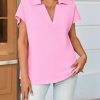Womens V Neck Polo Shirts Short Sleeve Business Casual Tops Loose Fit Summer Tees