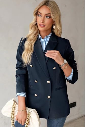 Womens Double Breasted Blazer Jackets Casual Blazers Open Front Long Sleeve Lapel Collar Work Office Jackets Blazer