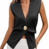 Womens V Neck Sweater Vest Dressy Casual Knit Sleeveless Shirts Slim Fit Lightweight Button Tops