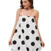 Women’s Polka Dot Bubble Mini Dress Strapless Backless Loose Fit Tube Dress Elegant Pleated Elastic Beach Dress