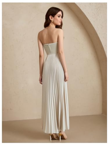 Women's Pleated A Line Tube Dress Elegant Strapless High Waisted Long Flowy Dresses