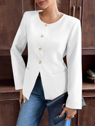 Womens Business Casual Fitted Blazers Collarless Split Hem Work Office Button Down Suit Jackets