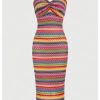 Women's Twist Strapless Bandeau Tube Dress Geo Striped Sleeveless Long Bodycon Sundress