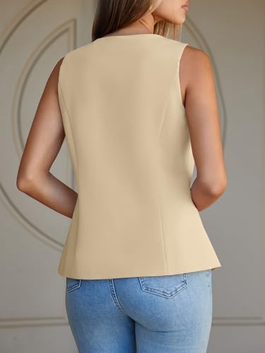 Womens Summer V Neck Vest Tops Button up Sleeveless Casual Waistcoat Business Fitted Blazer vest