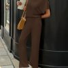 Womens 2 Piece Lounge Sets Casual Batwing Short Sleeve Knit Sweater Loose Wide Leg Pants Travel Outfits