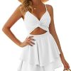 Women's Jumpsuit Sexy V Neck Twist Spaghetti Straps Double Layer Ruffle Hem Mini Short Romper