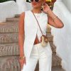 Womens Round Neck Waistcoat Vest Summer Button up Vest Tops Casual Business Fitted Sleeveless Blazer
