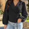 Womens Puff Long Sleeve Blazers V Neck Wrap Cropped Trench Coat Work Office Dressy Casual Suit Jackets
