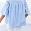 Womens Summer Button Down Shirts Short Ruffle Puff Sleeve Cotton Blouses Dressy Casual Ladies Tops