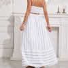 Women's Striped Back Smocked Maxi Dress Sexy Spaghetti Strap Cut Out Flowy Swing Long Dress