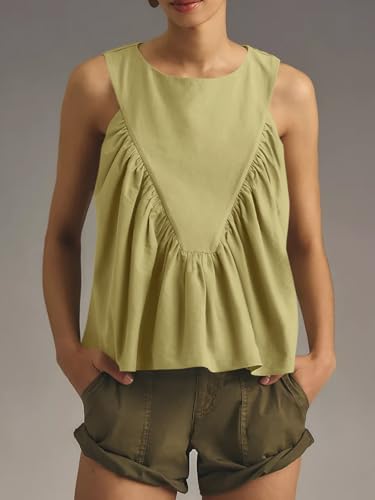 Womens Peplum Babydoll Tank Tops Summer Sleeveless Loose T Shirts Casual Shirred Flowy Tops