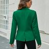 Womens Notched Lapel Pockets Button Work Office Blazer Jacket Suit