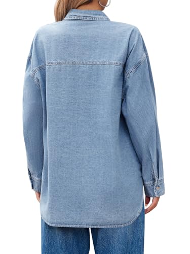 Womens Oversized Denim Shirt Jean Jacket 2025 Fall Fashion Button Down Shirts Long Sleeve Tops Trendy Shackets