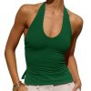 Womens Sexy Scoop Neck Halter Tops Backless Ruched Knit Tank Tops Summer Sleeveless Fitted Going Out Shirts