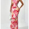 Women's Floral Cut Out Backless Strapless Tube Dress Summer Vacation Maxi Dresses