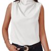 Womens Mock Neck Satin Tank Tops Business Casual Work Ruched Blouses Summer Corporate Outfits