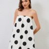 Women’s Polka Dot Bubble Mini Dress Strapless Backless Loose Fit Tube Dress Elegant Pleated Elastic Beach Dress