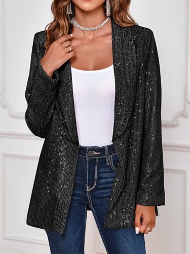Women's Sequin Shiny Blazer Casual Laple Long Sleeve Sparkly Party Jackets Blazer