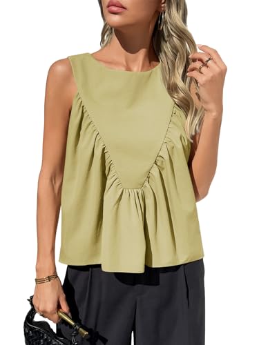 Womens Peplum Babydoll Tank Tops Summer Sleeveless Loose T Shirts Casual Shirred Flowy Tops