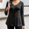 Womens Long Sleeve Tops Trendy V Neck Ribbed Lightweight Shirts Dressy Casual Loose Fit Blouses