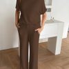 Womens 2 Piece Lounge Sets Casual Batwing Short Sleeve Knit Sweater Loose Wide Leg Pants Travel Outfits