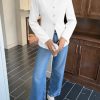 Womens Business Casual Fitted Blazers Collarless Split Hem Work Office Button Down Suit Jackets