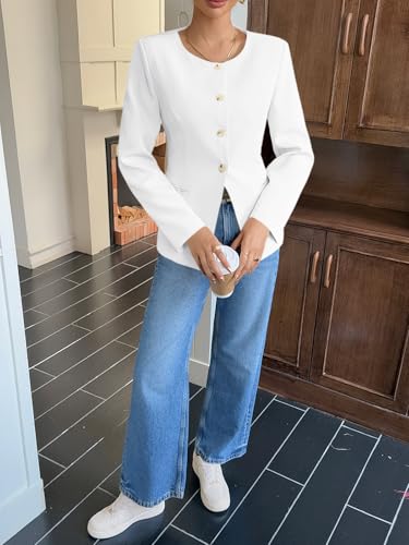 Womens Business Casual Fitted Blazers Collarless Split Hem Work Office Button Down Suit Jackets