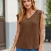 Womens Ribbed Cap Sleeve Tank Tops V Neck Knit Summer Casual Shirts Lightweight Pullover Sweater Vest
