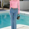 Womens Off The Shoulder Tops Cropped Going Out Slim Fit Long Sleeve Summer Shirts Cute Y2K Ruched Tight Tees Pink
