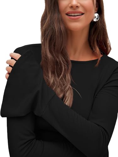 Womens Long Bell Sleeve Tops Boat Neck Going Out Fitted Shirts Trendy Casual Basic Tees