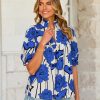 Womens Floral Babydoll Blouse Peplum Puff Sleeve V Neck Tops Casual Pleated Loose Fit Boho Shirts