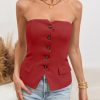 Notched Neck Tube Tops Blazer Sleeveless Button Fitted Strapless Work Blazer Vest