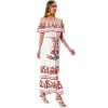 Women's Mexican Dress Summer Floral Print Off The Shoulder Sleeveless Beach Long Maxi Dress