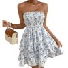 Women's Floral Print Ruffle Hem Tiered Layer Backless Shirred Tube A Line Dress