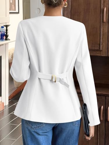 Womens Business Casual Fitted Blazers Collarless Split Hem Work Office Button Down Suit Jackets