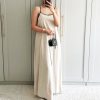 Women's 2025 Summer Linen Maxi Dress Contrast Spaghetti Strap Dress Backless Sleeveless Casual Party Beach Dresses