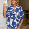Womens Floral Babydoll Blouse Peplum Puff Sleeve V Neck Tops Casual Pleated Loose Fit Boho Shirts