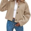 Womens Cropped Pea Coat Casual Button Down Short Jackets Fall Winter Outerwear