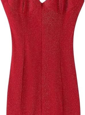 Women's Red Shiny Dress Strapless Lace Up Back Drawstring Bodycon Sexy Party Club Dresses