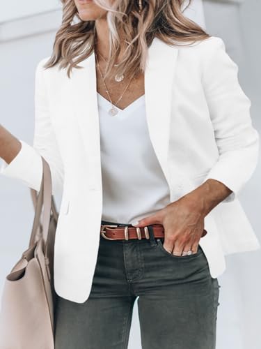 Womens Plus Size Casual Blazers Open Front Long Sleeve Work Office Suit Jackets White