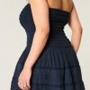Summer Strapless Smocked Bodice Mini Dresses for Women Vacation Beach Boho Tube A-Line Dress with Pockets
