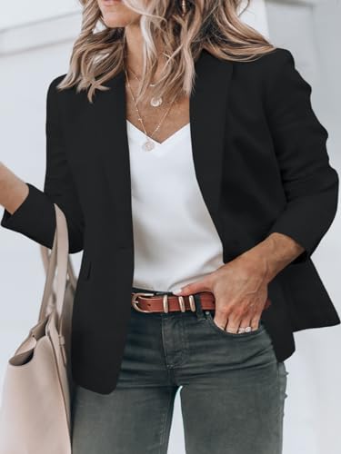 Womens Plus Size Casual Blazers Open Front Long Sleeve Work Office Suit Jackets Black