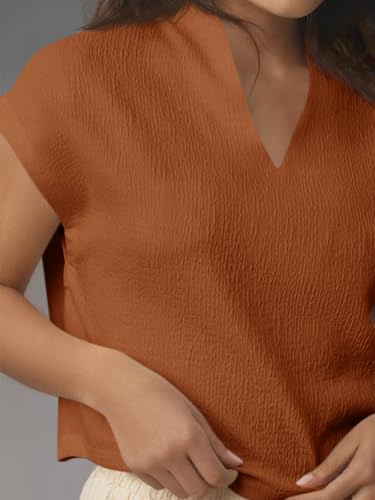 Womens Summer Cap Sleeve Blouse V Neck Casual Dressy Work Tops Loose Fit Elegant Textured Shirts