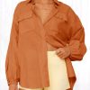 41UtZVpjSAL.jpg Womens Oversized Button Down Shirts Puff Long Sleeve Collared V Neck Cotton Blouses Linen Loose Fit Tops